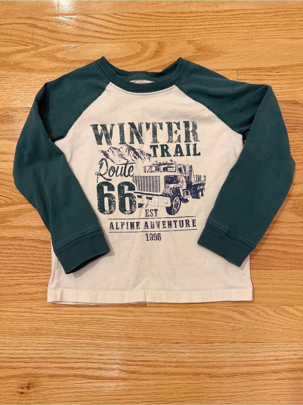 Route 66 Green and White Raglan Long Sleeve Tee